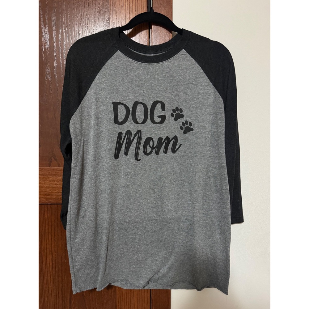Next Level Apparel Dog Mom Raglan Baseball Tee Grey Charcoal 3/4 Sleeve Large